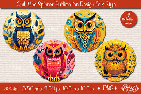 Owl wind spinner| Wind spinner Owl sublimation bundle PNG Sublimation Createya Design 