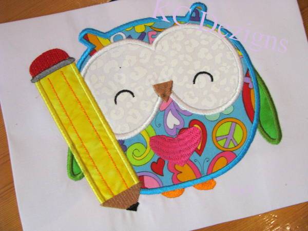 Owl With Pencil Embroidery/Applique DESIGNS KC Dezigns 