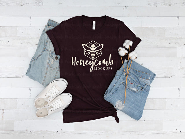 Oxford Black Bella Canvas 3001 Mockup, Black T-Shirt Mockup Mock Up Photo Honeycomb Mockups 