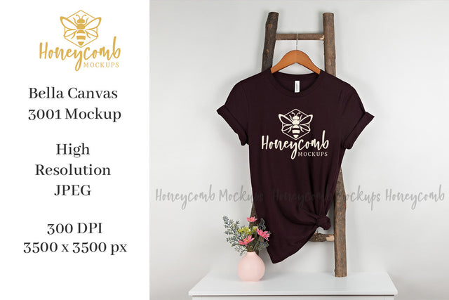 Oxford Black Bella Canvas 3001 Mockup, Hanging Ladder Mockup, Women's T-Shirt Mockup Mock Up Photo Honeycomb Mockups 