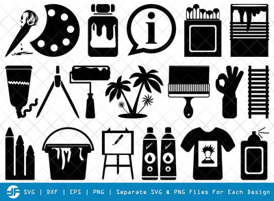 Paint Icons SVG Cut Files | Brush Paint Silhouette Bundle | Paint Icons Set Svg | Drawing Svg SVG ETC Craft 
