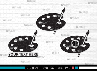 Paint Palette Monogram SVG, Paint Svg, Palette Svg, Paintbrush Svg, Brush Paint Svg, Drawing Svg, Painting Svg, Paint Palette Monogram SVG ETC Craft 
