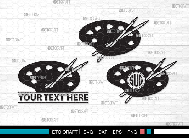 Paint Palette Monogram SVG, Paint Svg, Palette Svg, Paintbrush Svg, Brush Paint Svg, Drawing Svg, Painting Svg, Paint Palette Monogram SVG ETC Craft 