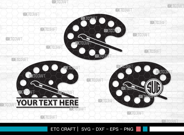 Paint Palette Monogram SVG, Paint Svg, Palette Svg, Paintbrush Svg, Brush Paint Svg, Drawing Svg, Painting Svg, Paint Palette Monogram SVG ETC Craft 