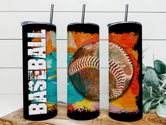 Painted Baseball 20 oz Skinny Tumbler, Baseball Tumbler Wrap, TieDye Baseball Sports Tumbler Png, Sublimation Design, Seamless Design Sublimation iStyleDesign 