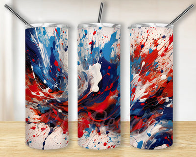 Painted Red White and Blue 20oz Skinny Tumbler Wrap, Colorful 4th Of July Tumbler, USA Tumbler, Red White Blue Tie Dye, July 4th, American Png Sublimation BouDesign 