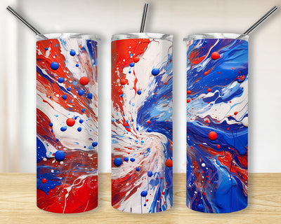 Painted Red White and Blue 20oz Skinny Tumbler Wrap, Colorful 4th Of July Tumbler, USA Tumbler, Red White Blue Tie Dye, July 4th, American Png Sublimation BouDesign 