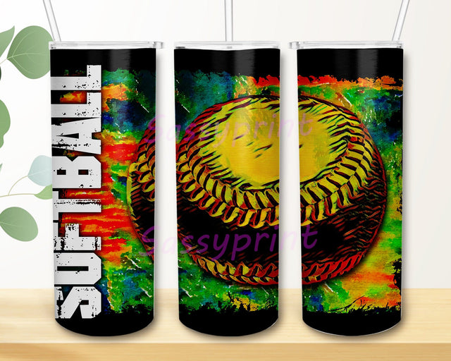 Painted Softball 20 oz Skinny Tumbler, Softball Tumbler Wrap, TieDye Softball Sports Tumbler Png, Sublimation Design Sublimation sassyprint 