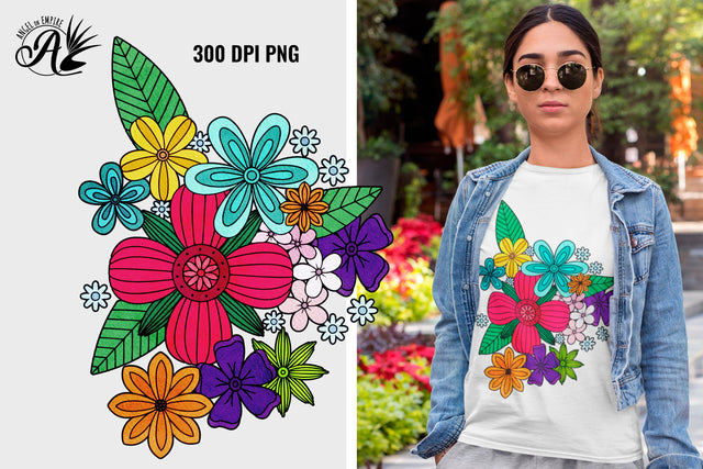 Painted Zen Doodle Floral Bouquet PNG Sublimation Angel on Empire 