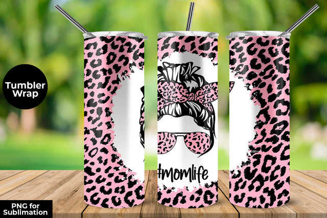 Pale Lilac Leopard momlife 20 oz Skinny Tumbler Wrap Sublimation Design Sublimation Sublimatiz Designs 