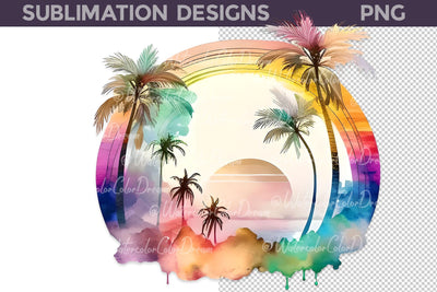 Palm Beach Sublimation I Tropical Beach T Shirt Design Sublimation WatercolorColorDream 