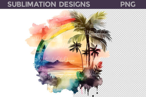 Palm Beach Sublimation I Tropical Beach T Shirt Design Sublimation WatercolorColorDream 