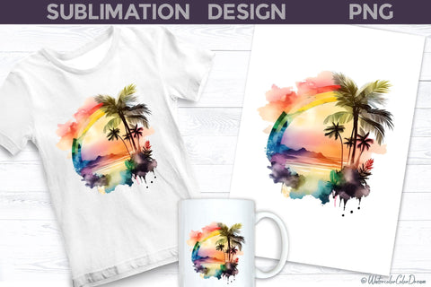 Palm Beach Sublimation I Tropical Beach T Shirt Design Sublimation WatercolorColorDream 