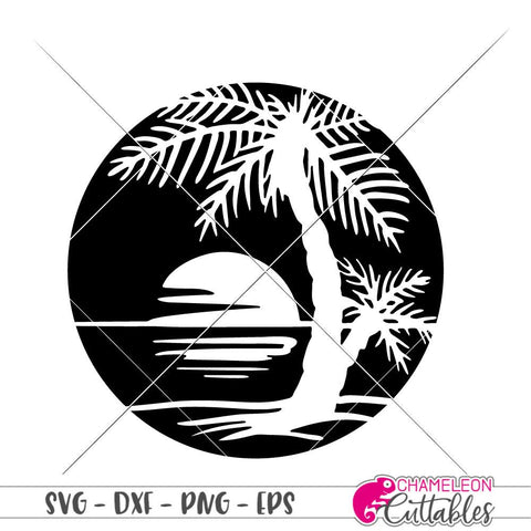 Palm Tree Beach Ocean Paradise - Circle - Summer - Vacation - SVG SVG Chameleon Cuttables 