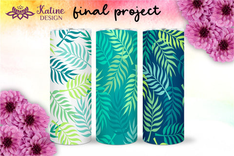 Palm Tree Leaves Tumbler, Tropical tumbler, Floral tumbler, Summer Tumbler Wrap Bundle for 20 oz Skinny Sublimation Wrap Design. Straight and Tapered Sublimation Wrap Design. PNG file Sublimation KatineDesign 