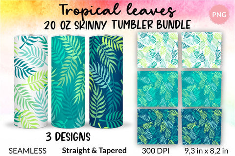 Palm Tree Leaves Tumbler, Tropical tumbler, Floral tumbler, Summer Tumbler Wrap Bundle for 20 oz Skinny Sublimation Wrap Design. Straight and Tapered Sublimation Wrap Design. PNG file Sublimation KatineDesign 