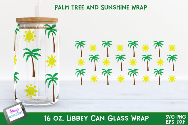 Palm Tree Libbey Can Glass Wrap SVG | 16 oz. with Summer Sun SVG Stacy's Digital Designs 