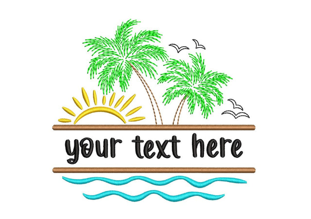 Palm Tree Split Frame Embroidery Design, Ocean Waves Embroidery, Beach Monogram Frame Embroidery, Sunshine, Sunny Vibes Embroidery, 3 sizes Embroidery/Applique DESIGNS Nino Nadaraia 