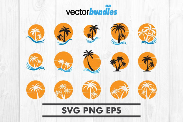 Palm tree sun bundle clip art svg SVG vectorbundles 