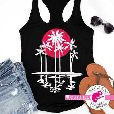 Palm tree sunset svg png dxf SVG Chameleon Cuttables 