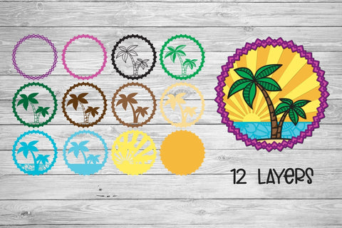 Palm Tree SVG, 3d Layered Sunset SVG, Tropical SVG Tree. 3D Paper Elinorka 