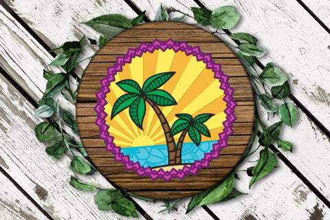 Palm Tree SVG, 3d Layered Sunset SVG, Tropical SVG Tree. 3D Paper Elinorka 