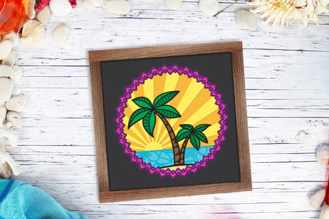 Palm Tree SVG, 3d Layered Sunset SVG, Tropical SVG Tree. 3D Paper Elinorka 