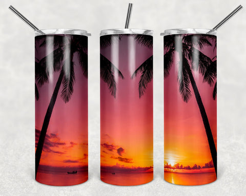Palm Tree Tumbler Designs Png, Sunset 20oz Skinny Tapered & Straight Seamless Tumbler Sublimation, Waterslide Design PNG Sublimation TumblersByPhill 