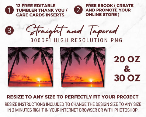 Palm Tree Tumbler Designs Png, Sunset 20oz Skinny Tapered & Straight Seamless Tumbler Sublimation, Waterslide Design PNG Sublimation TumblersByPhill 