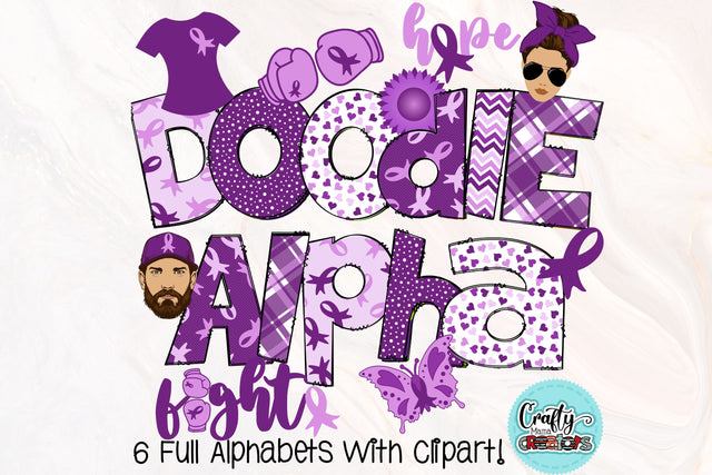 Pancreatic Cancer Awareness Doodle Letters PNG, Wear Purple Alpha Bundle SVG Crafty Mama Studios 