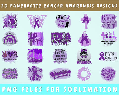 Pancreatic Cancer Awareness Sublimation Designs Bundle, 20 Designs, Pancreatic Cancer Warrior PNG Files, Warriors Wear Purple PNG Sublimation HappyDesignStudio 