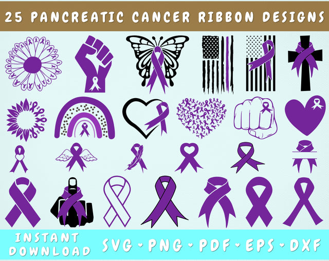 Pancreatic Cancer Ribbon SVG Bundle, 25 Designs, Pancreatic Cancer Clipart, Purple Cancer Ribbon SVG, Pancreas Cancer PNG Files, Pancreatic Cancer Sunflower SVG SVG HappyDesignStudio 