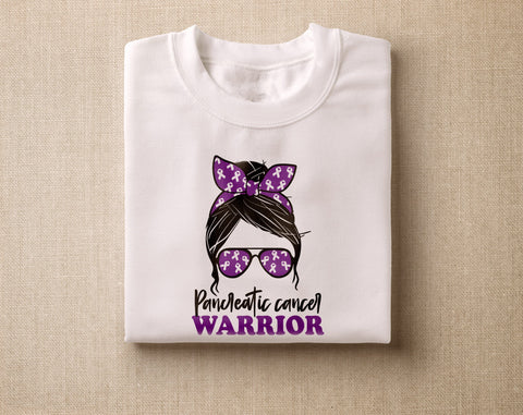 Pancreatic Cancer Warrior SVG, Pancreas Cancer Messy Bun SVG, Purple Cancer SVG, Pancreatic Cancer Survivor SVG, Pancreatic Cancer Warrior PNG SVG HappyDesignStudio 
