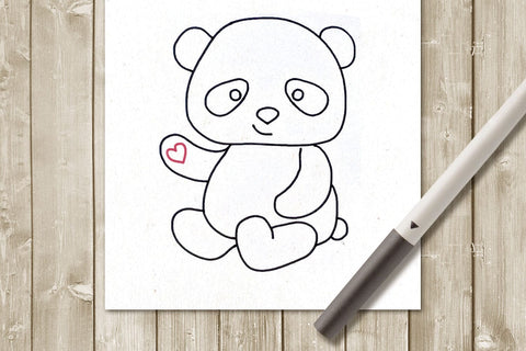 Panda Bear Waving SKETCH Single Line Drawing SVG Designed by Geeks 