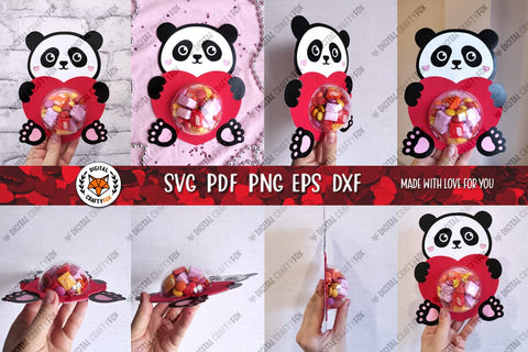 Panda Candy Dome SVG | Valentine Candy Dome Holder SVG 3D Paper Digital Craftyfox 
