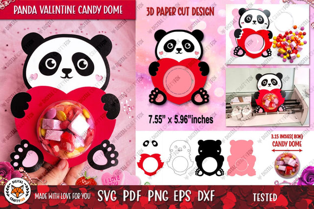 Panda Candy Dome SVG | Valentine Candy Dome Holder SVG 3D Paper Digital Craftyfox 