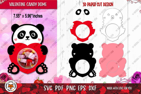 Panda Candy Dome SVG | Valentine Candy Dome Holder SVG 3D Paper Digital Craftyfox 