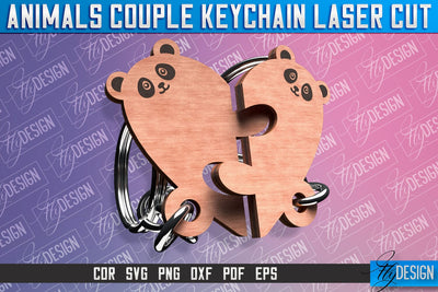 Panda Couple Keychain | Laser Cut SVG Design | CNC Files SVG Fly Design 