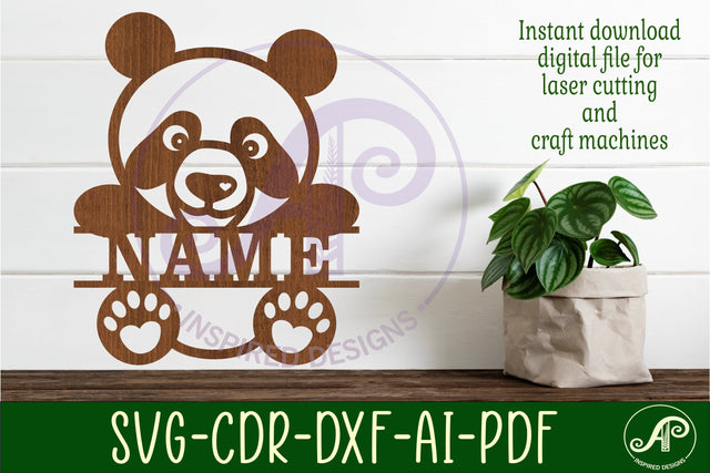 Panda Name sign SVG laser cut template digital SVG APInspireddesigns 