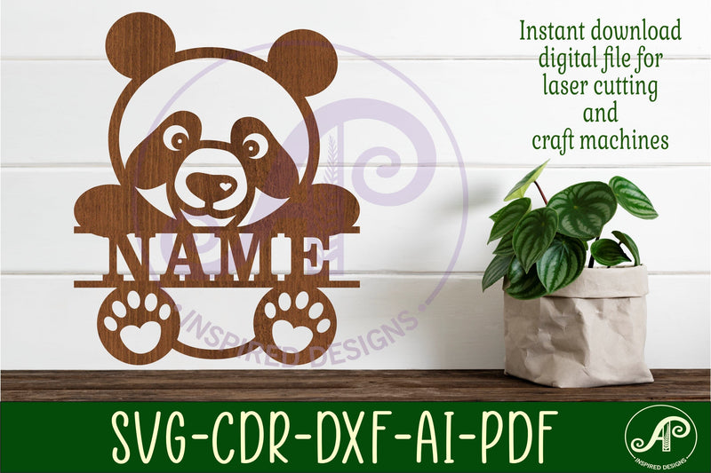 Panda Name sign SVG laser cut template digital SVG APInspireddesigns 