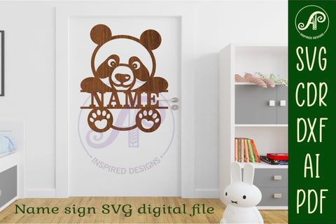 Panda Name sign SVG laser cut template digital SVG APInspireddesigns 