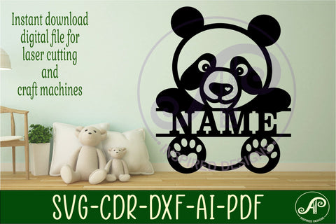 Panda Name sign SVG laser cut template digital SVG APInspireddesigns 