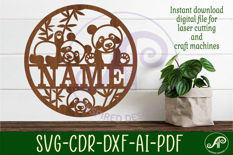 Panda name sign svg laser cut template SVG APInspireddesigns 