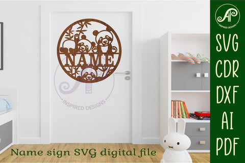 Panda name sign svg laser cut template SVG APInspireddesigns 