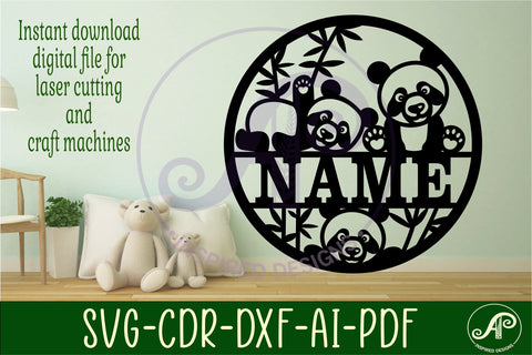 Panda name sign svg laser cut template SVG APInspireddesigns 