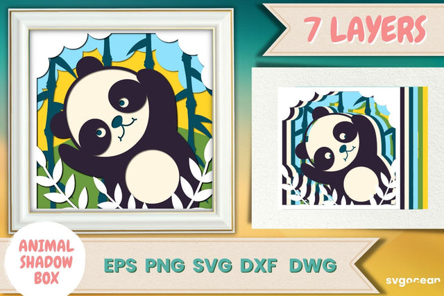 Panda Shadow Box | 3D Layered SVG | Lightbox SVG SvgOcean 