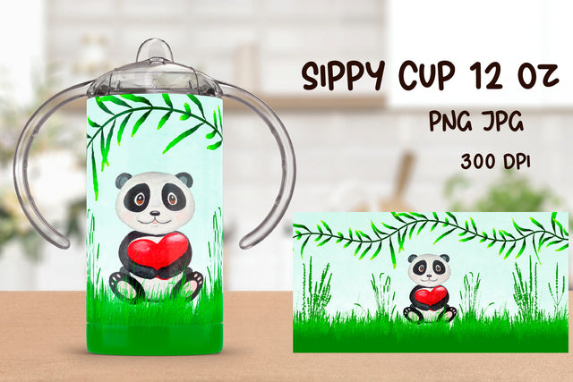 Panda Sippy Cup Sublimation. 12 oz Sippy Kids Tumbler Wrap. Sublimation Samaha Design 