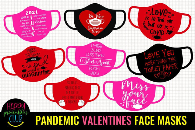 Pandemic Valentines Face Masks Clipart- Valentines Day Face Masks Sublimation Happy Printables Club 