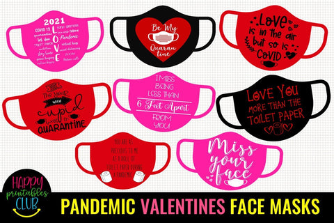Pandemic Valentines Face Masks Clipart- Valentines Day Face Masks Sublimation Happy Printables Club 