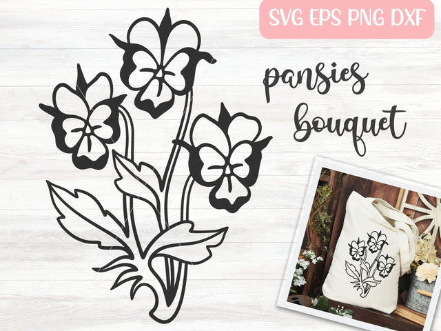 Pansy Flower Bouquet SVG Cut File for Cricut or Silhouette, Floral Bouquet SVG Digital Download Commercial Use SVG Apple Grove Designs 